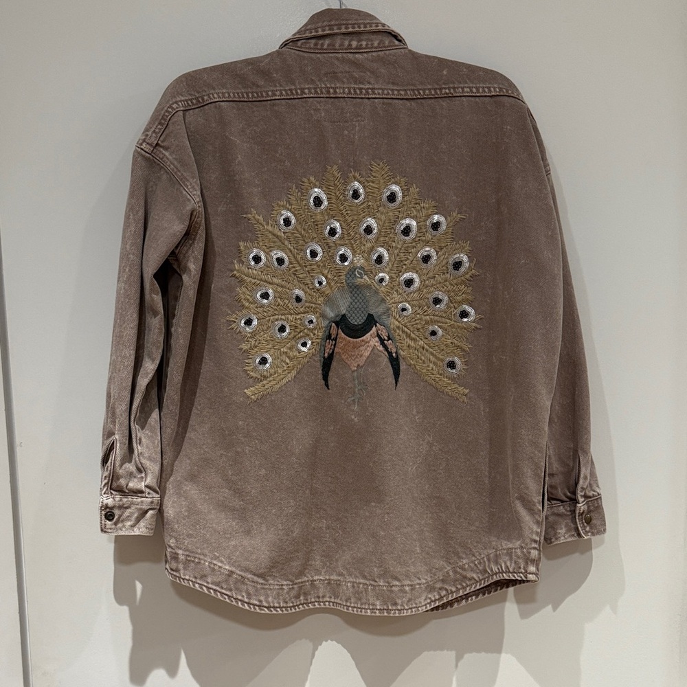 Embroidered Peacock Pink/Brown Denim Shacket from Tennis (R)